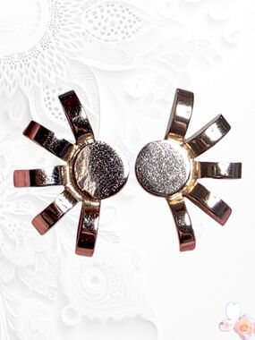 Bold Gold Sunburst Clip On Earrings Signed Bergere Vintage